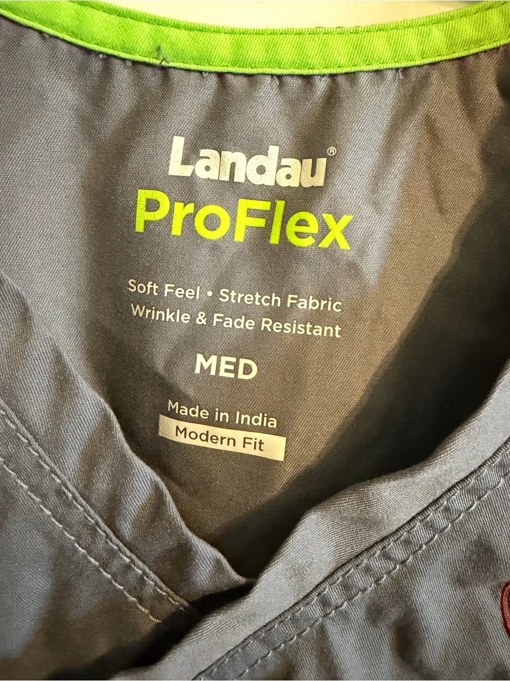 Landau Women's Gray Scrub Top & Jogger Pants with Green Trim
